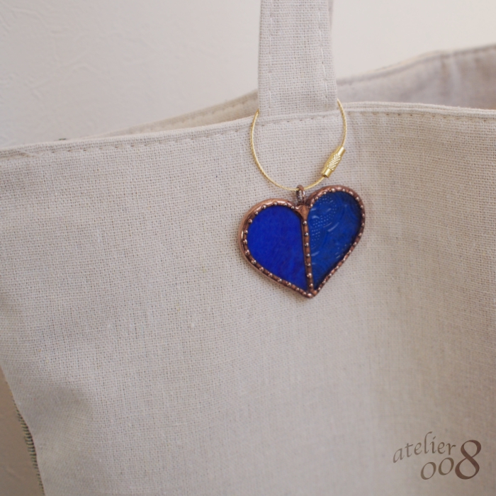 ステンドグラス ハートキーホルダーblue Iichi ハンドメイド クラフト作品 手仕事品の通販