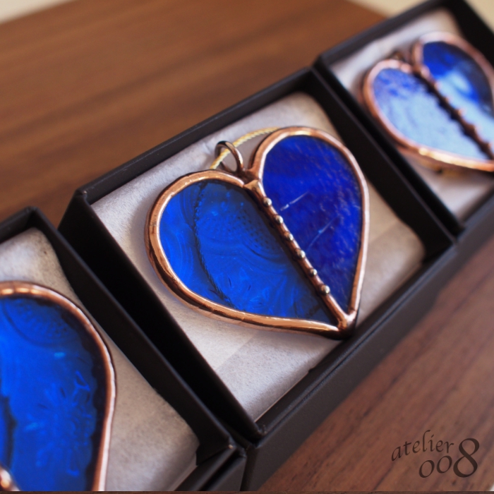 ステンドグラス ハートキーホルダーblue Iichi ハンドメイド クラフト作品 手仕事品の通販