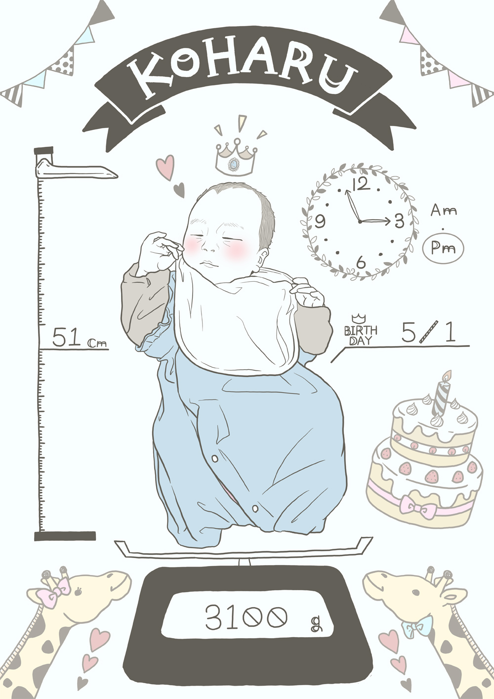 手書き 赤ちゃん 似顔絵 バースデーボード メモリアルボード Iichi ハンドメイド クラフト作品 手仕事品の通販