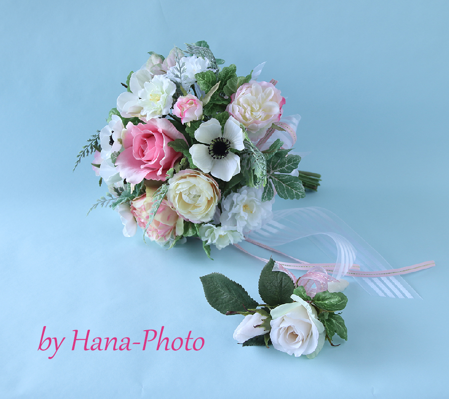 エレガンス アネモネとバラのウェディングブーケ ブートニアつき B 39 Iichi ハンドメイド クラフト作品 手仕事品の通販