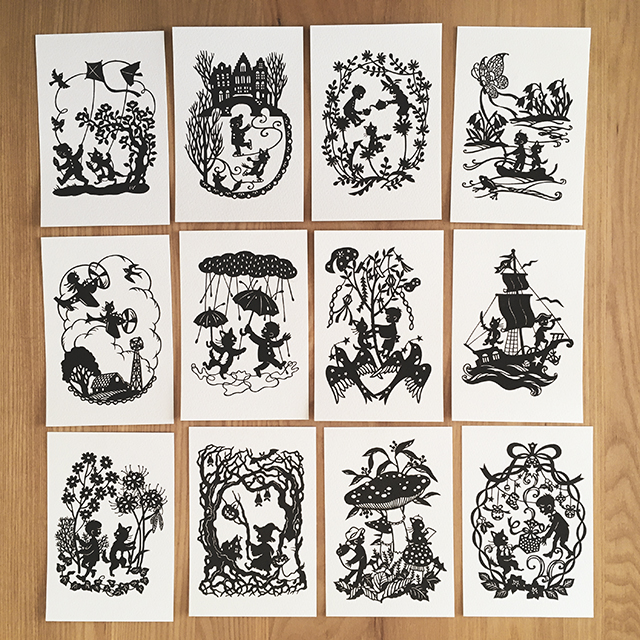 切り絵ポストカードセット ろくとくろの選べる3枚組 Iichi ハンドメイド クラフト作品 手仕事品の通販