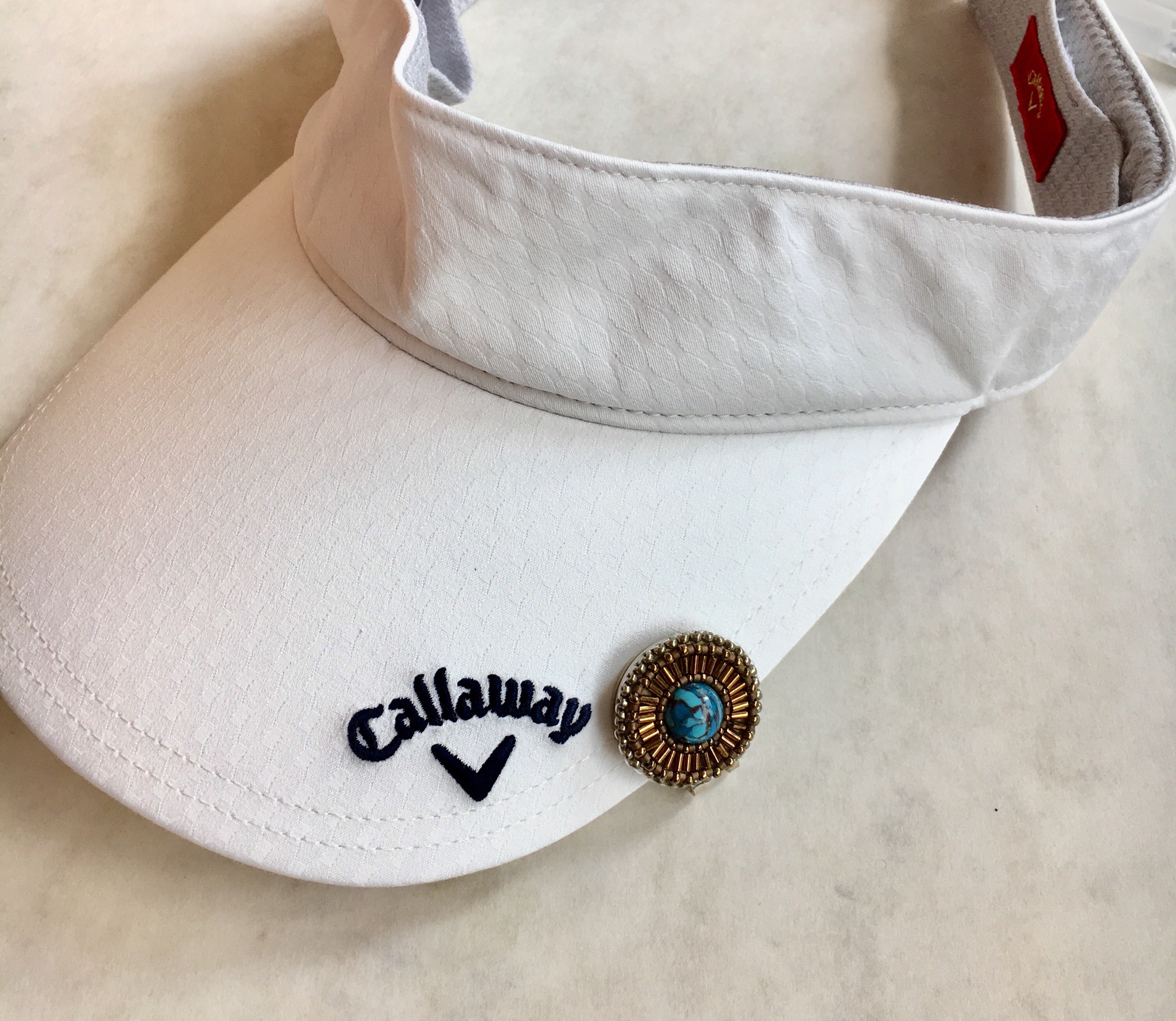 ビーズ刺繍のキラキラゴルフマーカー ターコイズ マグネット装着 Iichi ハンドメイド クラフト作品 手仕事品の通販