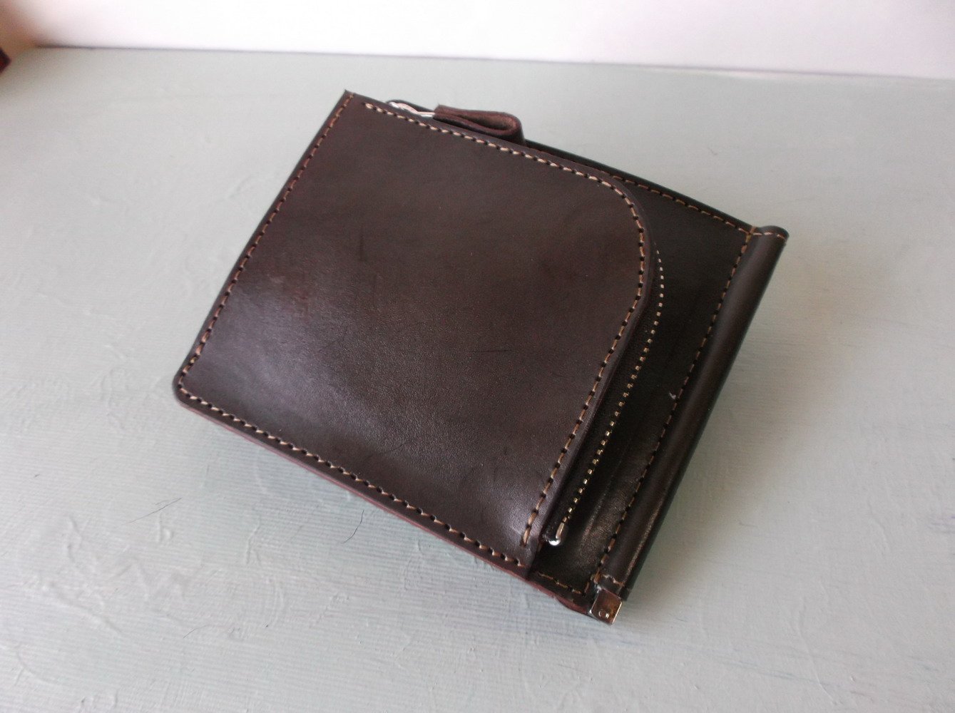 マネークリップ 外コインケース カード入れ付き 牛ヌメ革 Iichi ハンドメイド クラフト作品 手仕事品の通販
