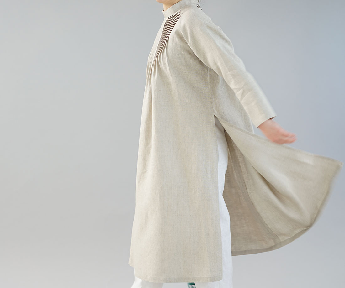 Wafu Linen Dress アオザイ ピンタックワンピース 亜麻ナチュラル A0a Amn2 Iichi ハンドメイド クラフト作品 手仕事品の通販