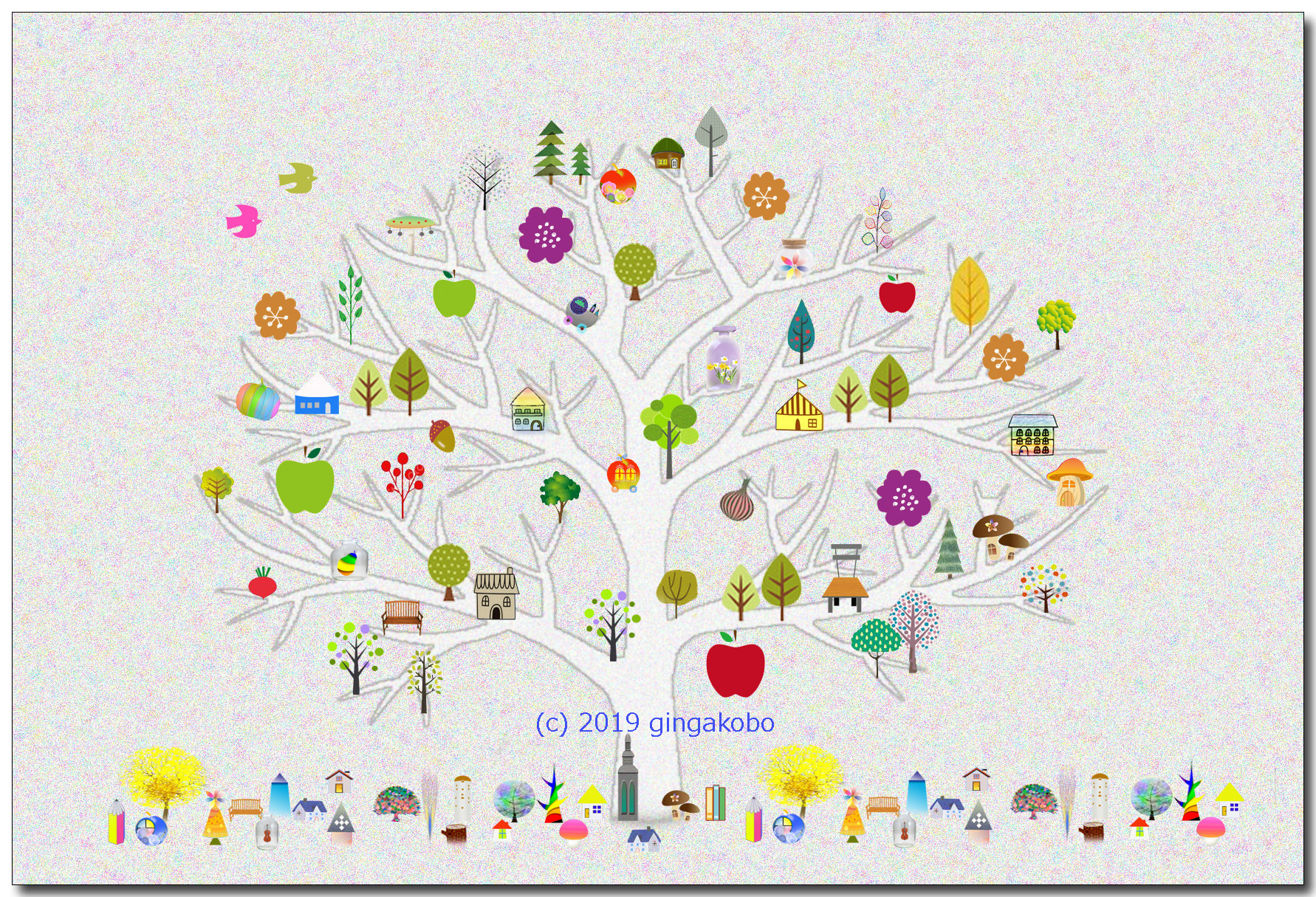 樹の町 ほっこり癒しのイラストポストカード2枚組no 735 Iichi ハンドメイド クラフト作品 手仕事品の通販