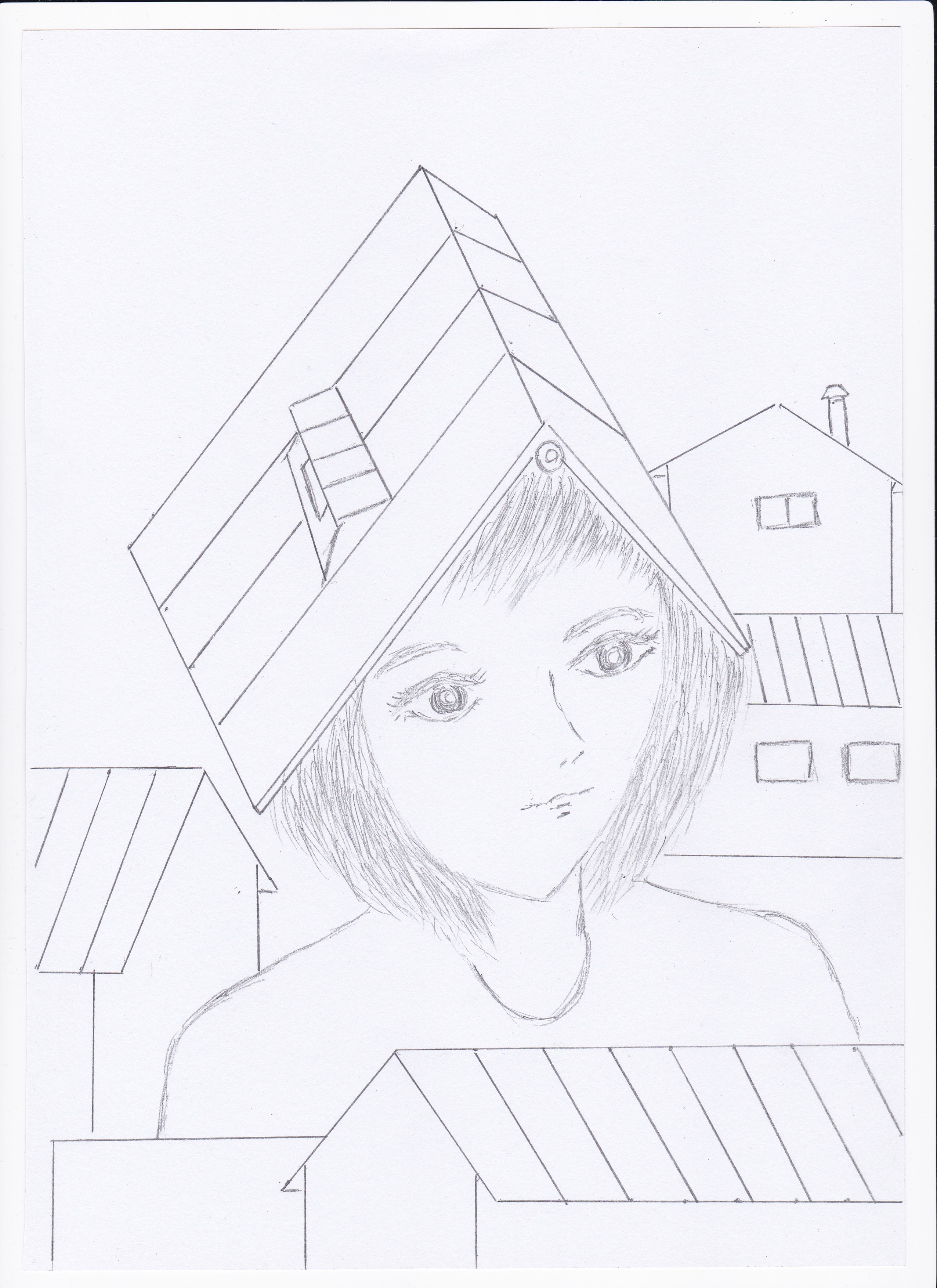 手描きイラスト 屋根を被る女性 Iichi ハンドメイド クラフト作品 手仕事品の通販