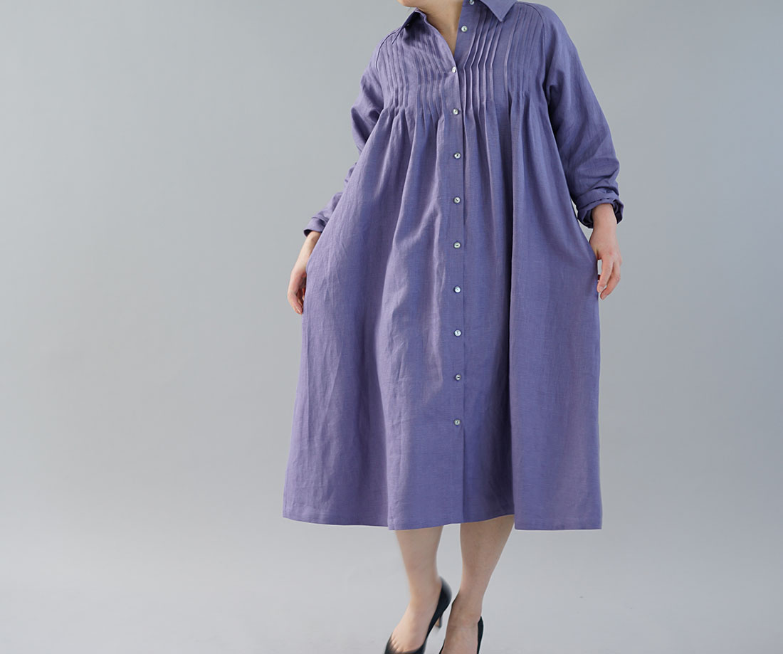 Wafu 中厚 リネンワンピース 2way ピンタック 羽織 シャツ襟 長袖 ヴィオラッセ グリーゼ A081j Vsg2 Iichi ハンドメイド クラフト作品 手仕事品の通販