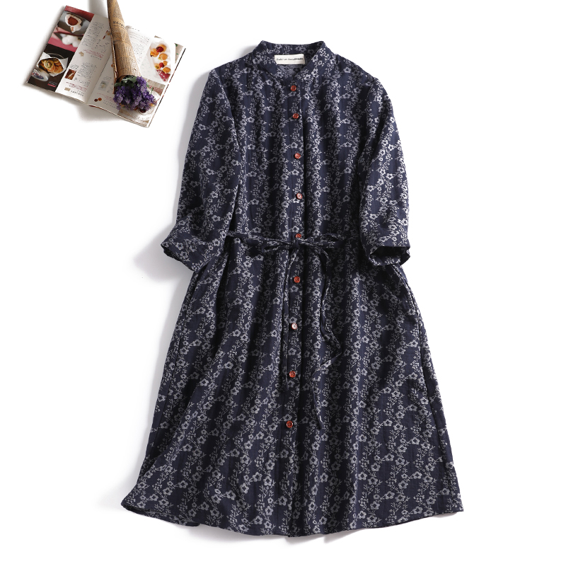 コットン シャツワンピース 花柄 紺色 304 1 Iichi ハンドメイド クラフト作品 手仕事品の通販
