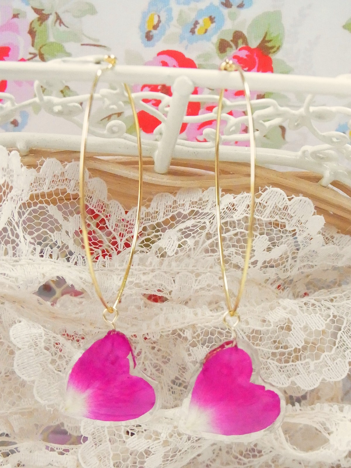 薔薇の ﾊｰﾄ 花びらﾋﾟｱｽ Purple Pink Iichi ハンドメイド クラフト作品 手仕事品の通販