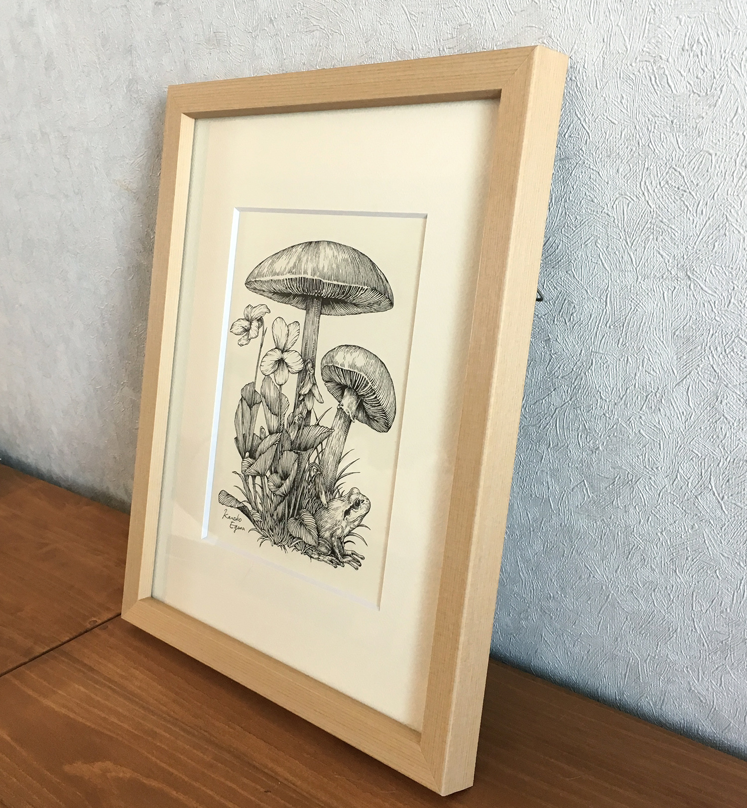 カエルときのこの絵 原画 ー額縁入り Iichi ハンドメイド クラフト作品 手仕事品の通販