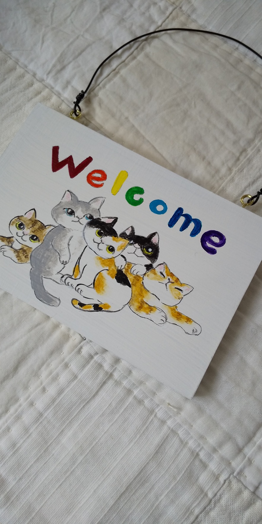 ウェルカムボード五匹の猫 Iichi ハンドメイド クラフト作品 手仕事品の通販