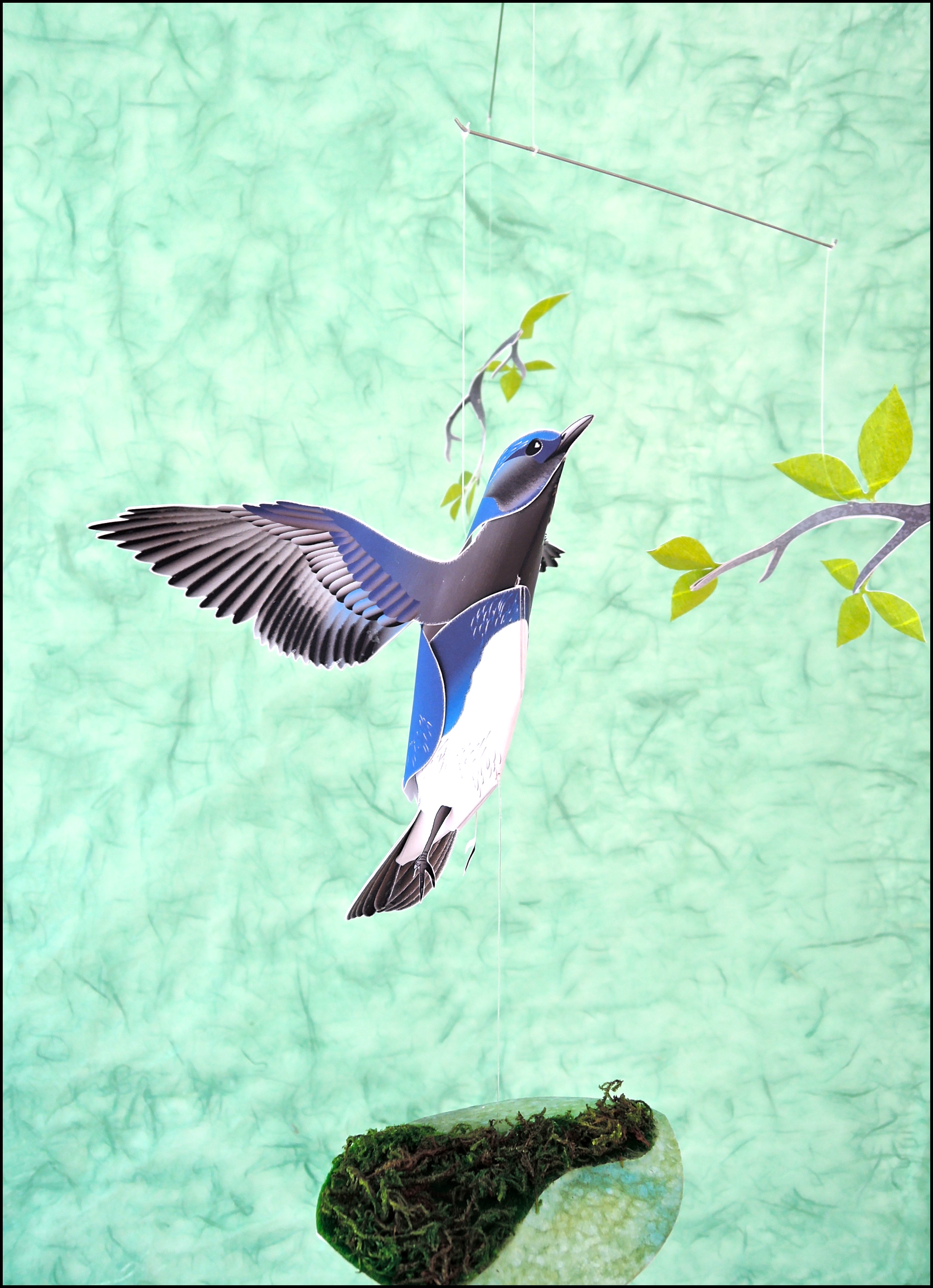 新緑と青い鳥 オオルリ Iichi ハンドメイド クラフト作品 手仕事品の通販
