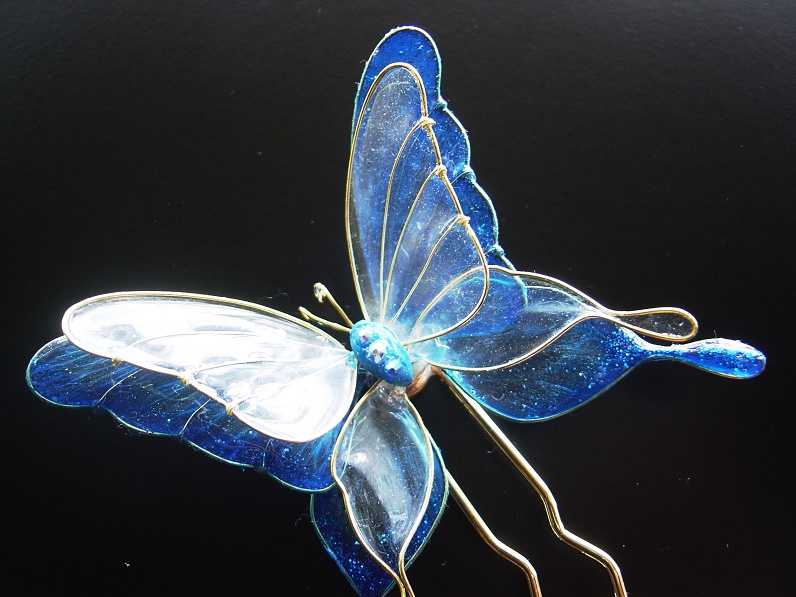ブルーウィング 蝶のかんざし Iichi ハンドメイド クラフト作品 手仕事品の通販