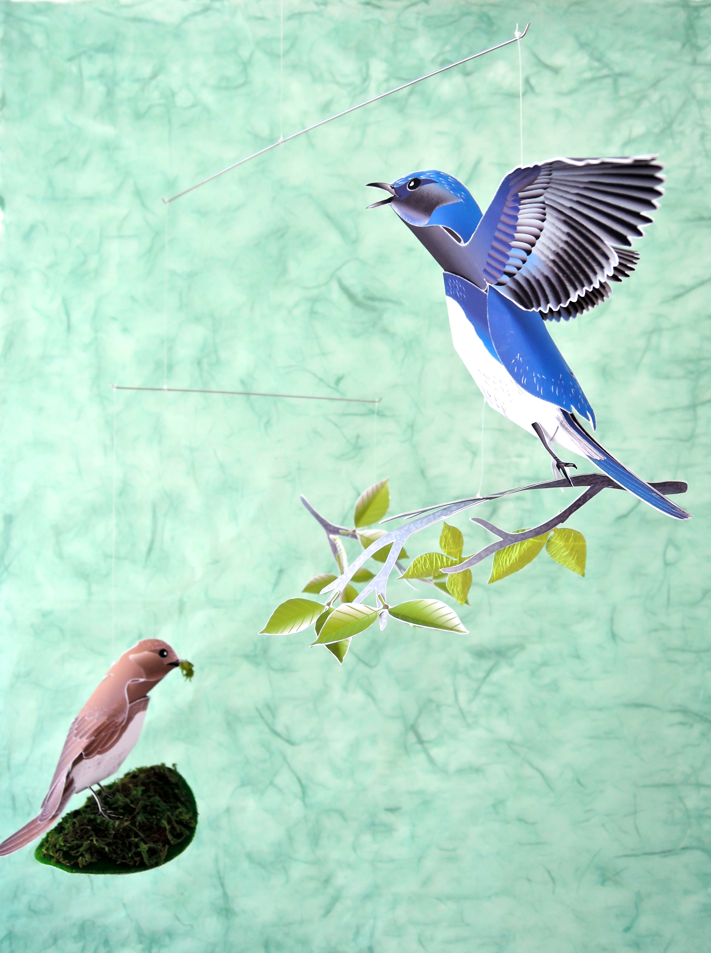 新緑と青い鳥たち オオルリ Iichi ハンドメイド クラフト作品 手仕事品の通販
