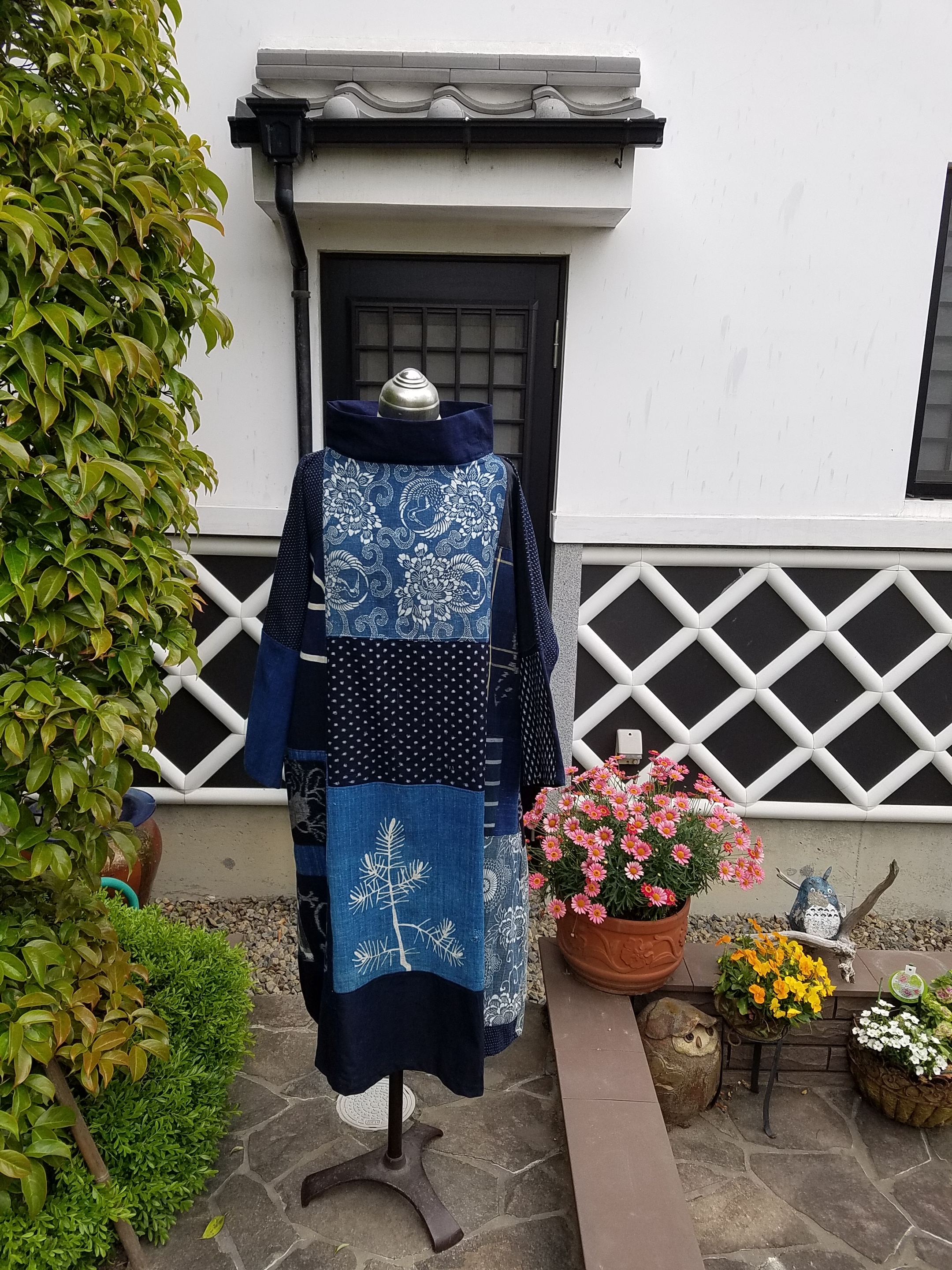 着物リメイク 手作り 絵がすり 筒描き 型染めなど パッチ ワンピース Iichi ハンドメイド クラフト作品 手仕事品の通販