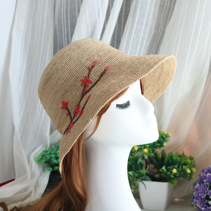 かわいい梅の花柄 自然素材 麦わら帽子 Iichi ハンドメイド クラフト作品 手仕事品の通販