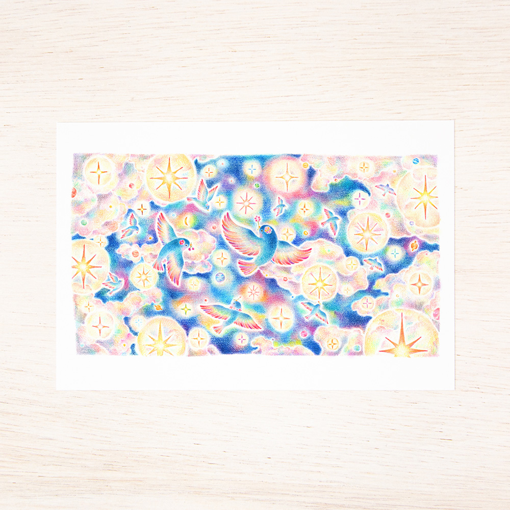 5枚セット 絵本のような ポストカード 星あふれる夜空を舞う鳥たち Pc 501 Iichi ハンドメイド クラフト作品 手仕事品の通販