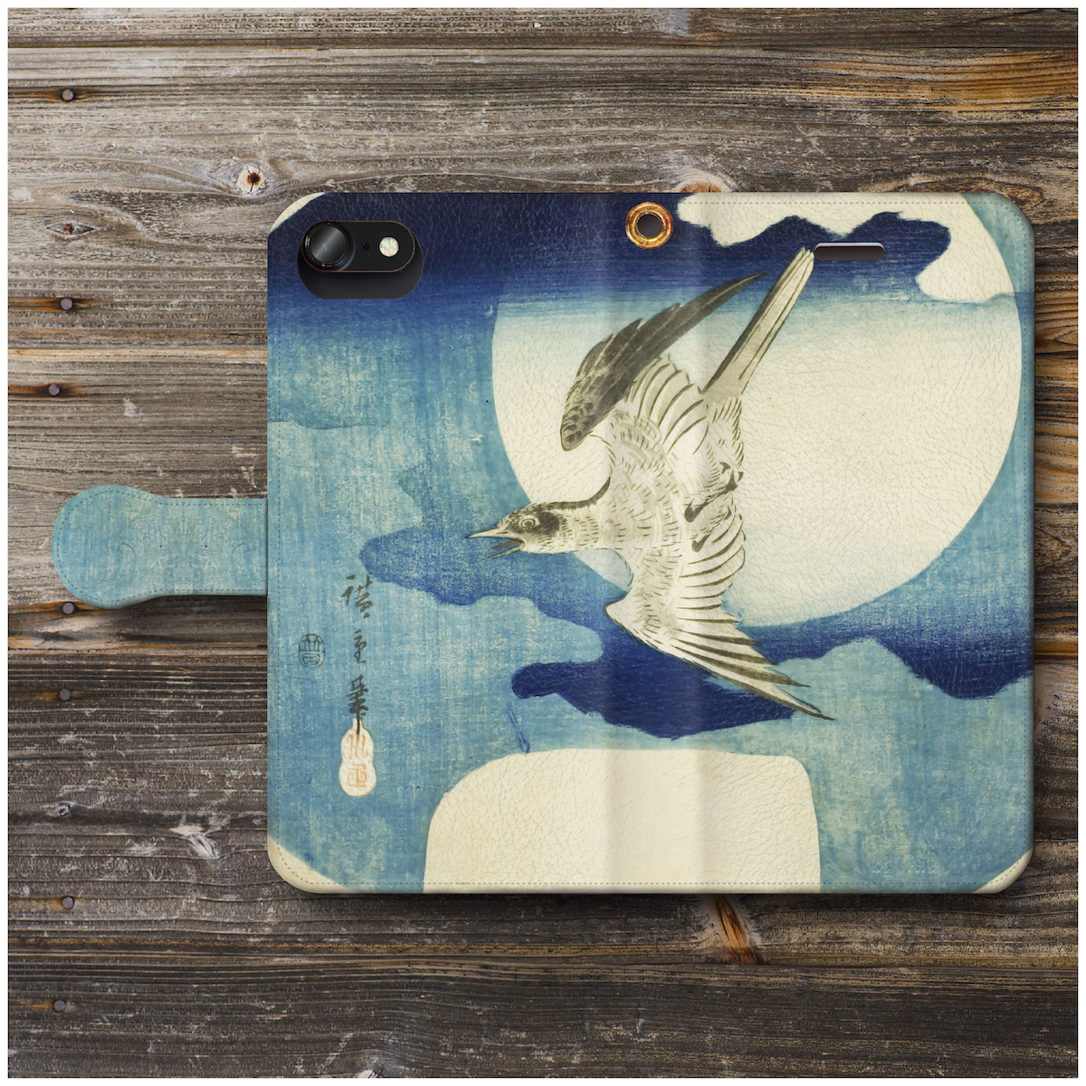 【歌川広重 背景 月 カッコウ】スマホケース手帳型 全機種 対応 絵画 人気 プレゼント iPhoneXR