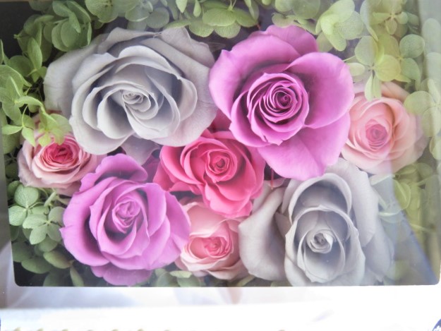 グレーのバラとピンクのバラがおしゃれな蝶々模様のミラーフレーム プリザーブドフラワー Iichi ハンドメイド クラフト作品 手仕事品の通販