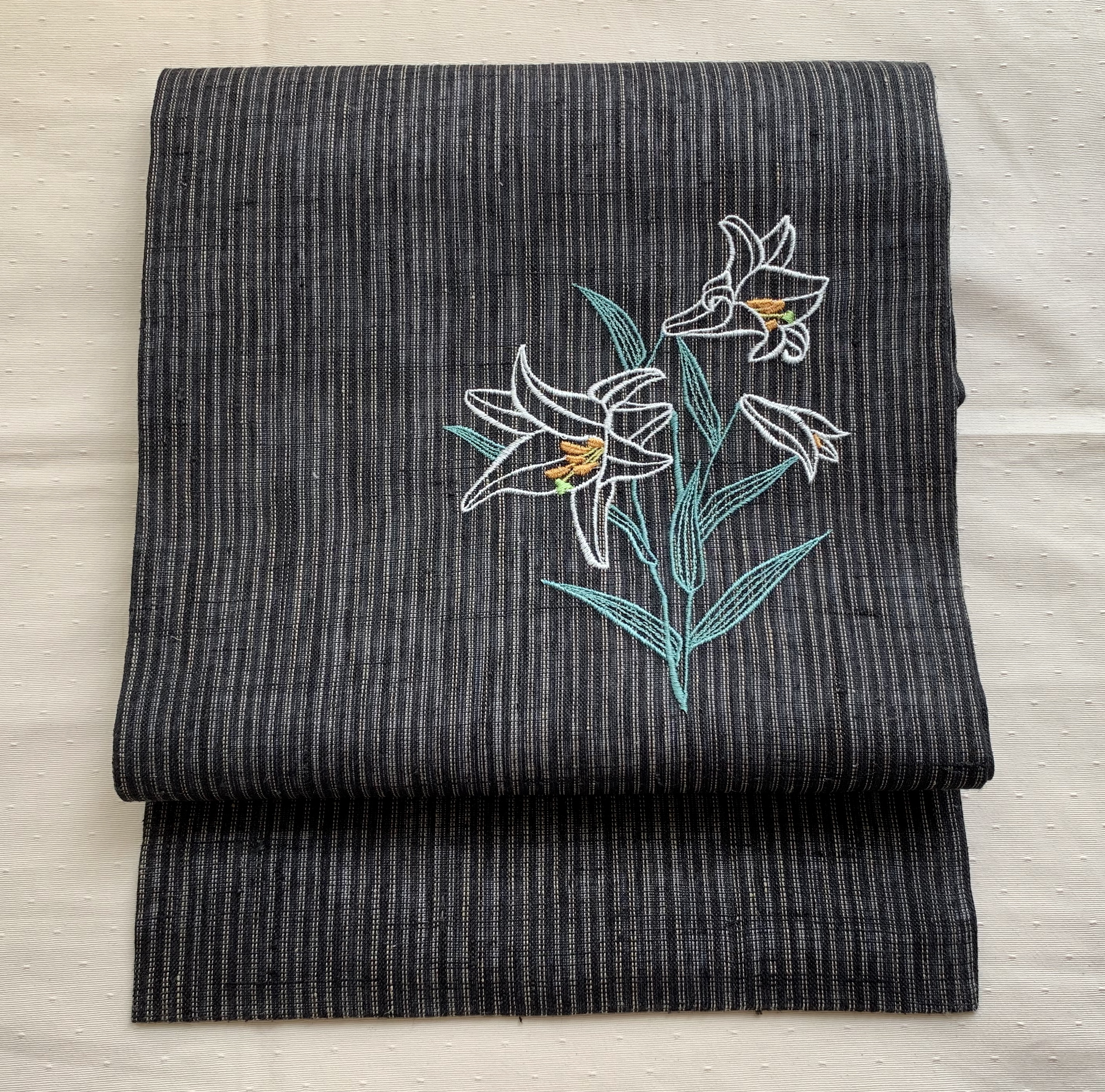 手紡ぎ自然布ごりごり麻 縞に百合 Iichi ハンドメイド クラフト作品 手仕事品の通販