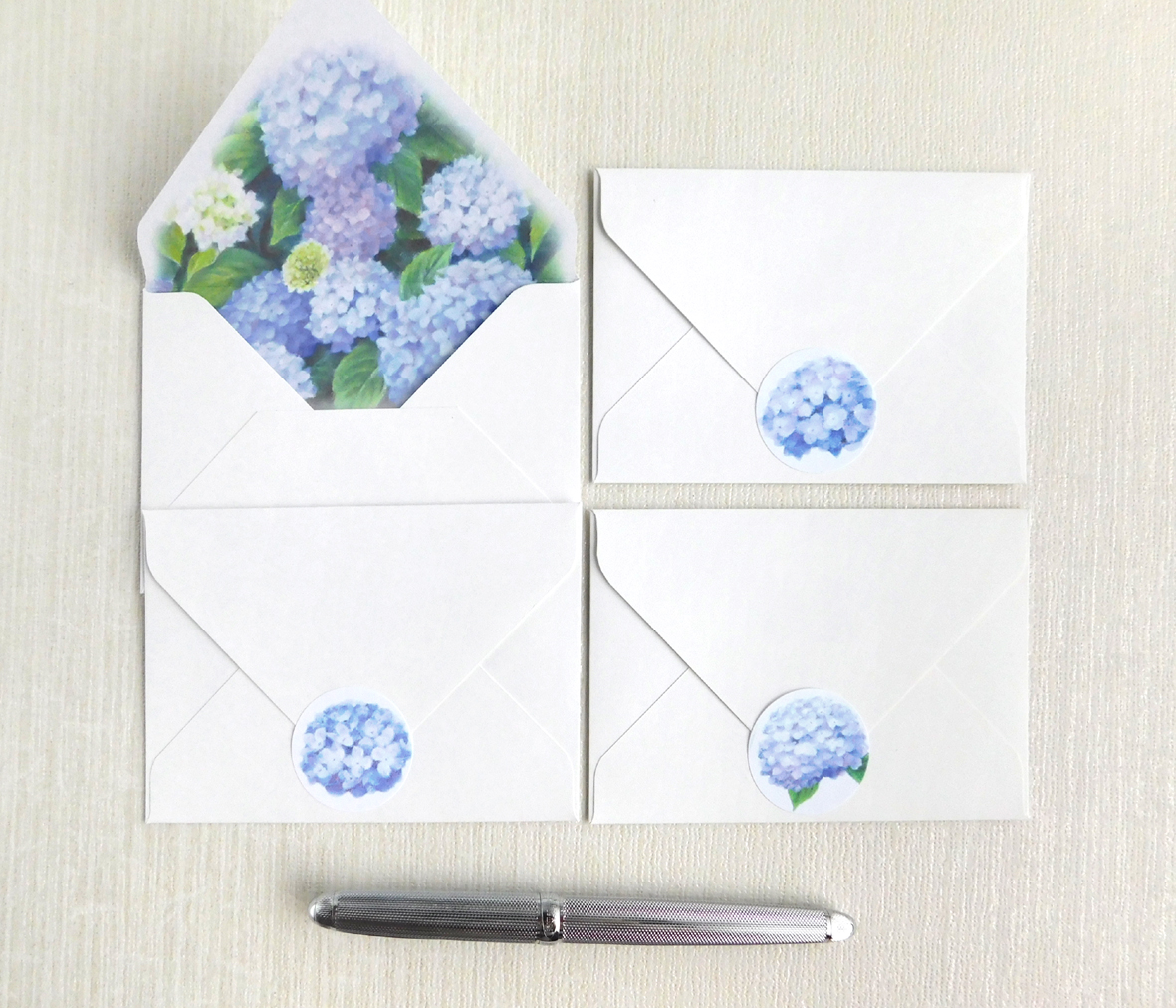 紫陽花のミニ封筒＆メッセージカード（内模様） | iichi ハンドメイド 