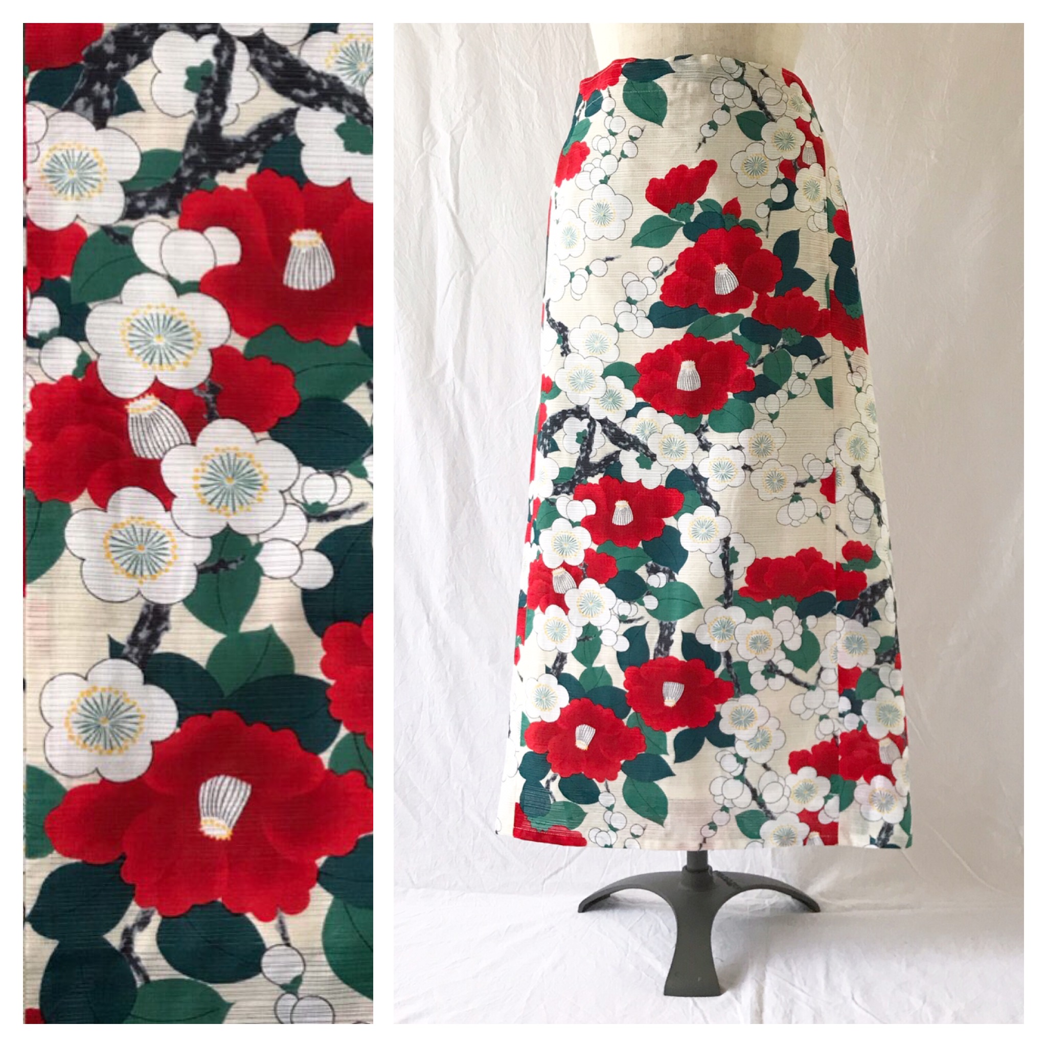 和柄 白南風の巻きスカート85cm 紅椿白梅 Iichi ハンドメイド クラフト作品 手仕事品の通販