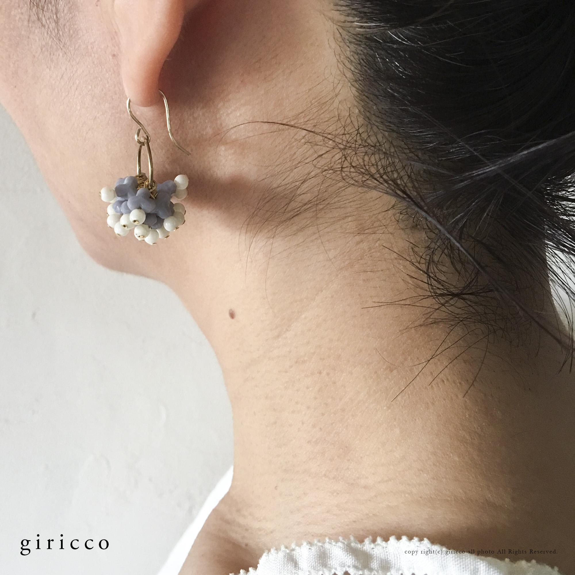 紫陽花ピアス/イヤリング：パープル | フランス製ヴィンテージガラス 