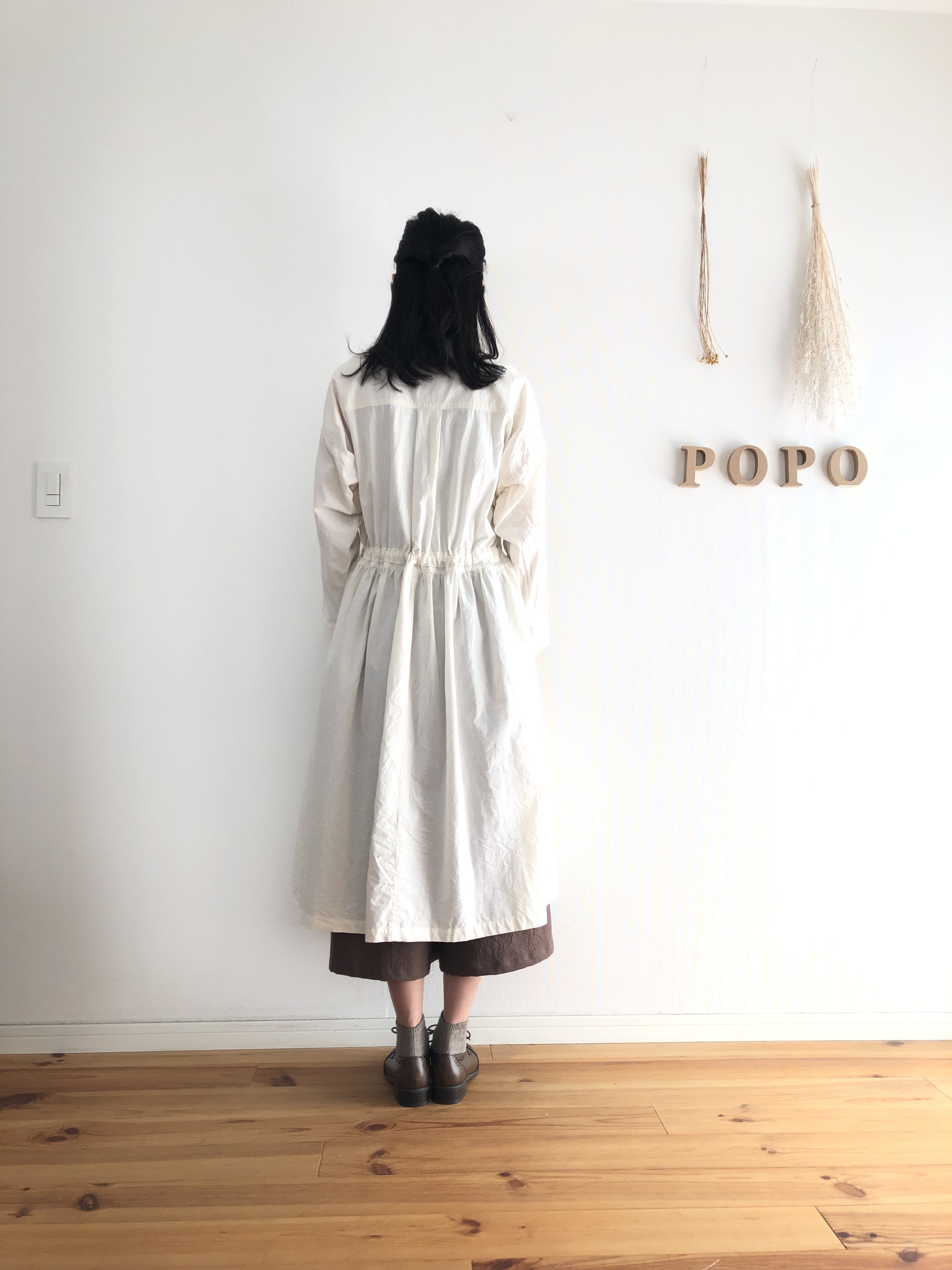 ウエスト切り替えシャツワンピース ギャザーワンピース Iichi ハンドメイド クラフト作品 手仕事品の通販