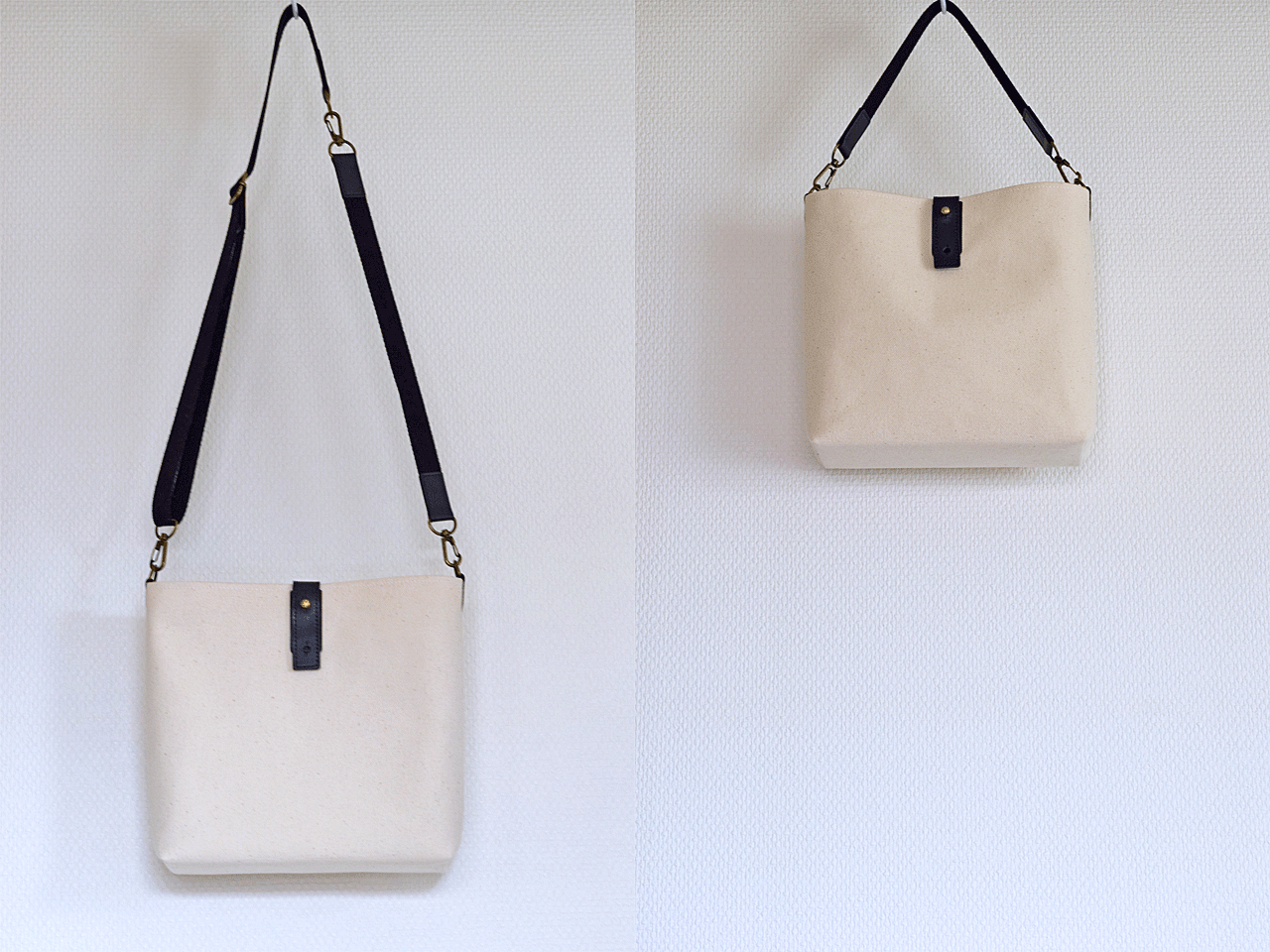 帆布×本革 サコッシュ【白】 iichi ハンドメイド・クラフト作品・手