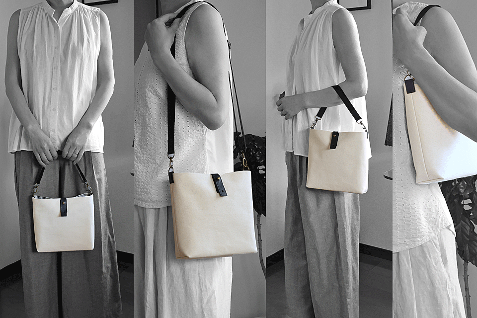 帆布×本革 サコッシュ【白】  iichi ハンドメイド・クラフト作品・手 