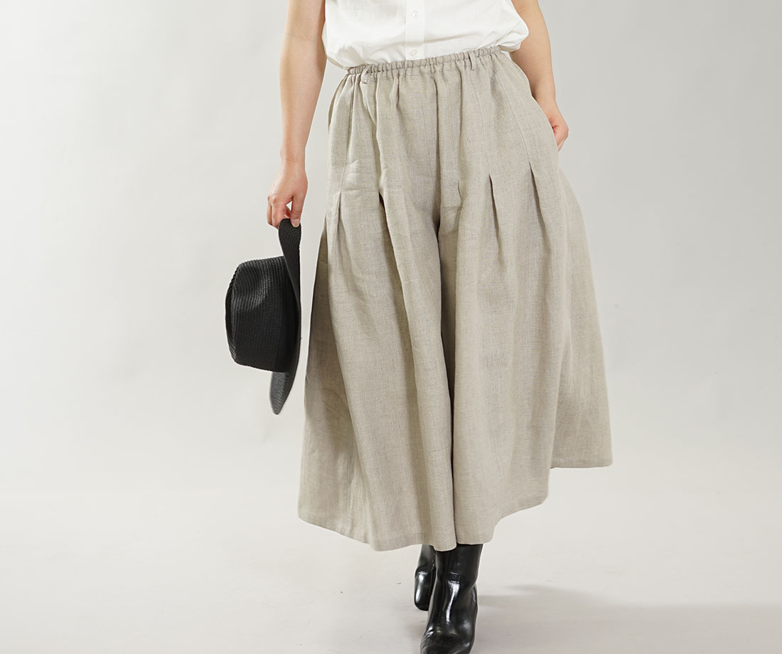 Wafu 中厚 リネン ワイドパンツ 拝みヒダ袴パンツ ウエストゴム ポケット 亜麻ナチュラル B002h Amn2 Iichi ハンドメイド クラフト作品 手仕事品の通販
