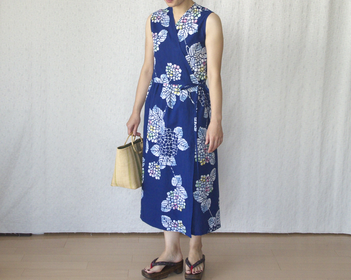 紫陽花のカシュクールワンピース Iichi ハンドメイド クラフト作品 手仕事品の通販