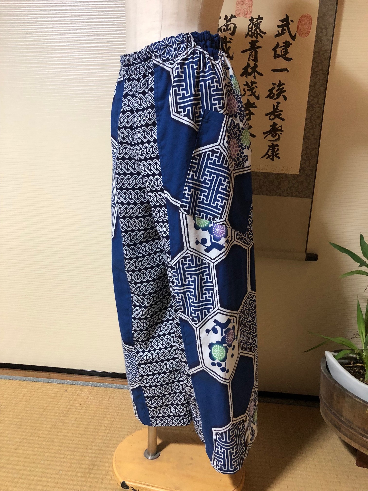 着物リメイク アンティーク浴衣のワイドパンツ Iichi ハンドメイド クラフト作品 手仕事品の通販