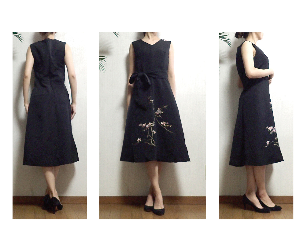 １点物 アンティーク 着物リメイク 正絹 桜刺繍 フォーマルワンピース サイズ 9号 Iichi ハンドメイド クラフト作品 手仕事品の通販