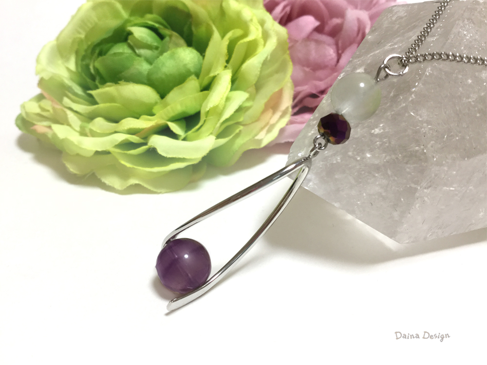 フローライト ネックレス 紫 緑 仕事運 アップ 大粒 レア 天然石 ダイナデザイン シルバー カラー Iichi ハンドメイド クラフト作品 手仕事品の通販