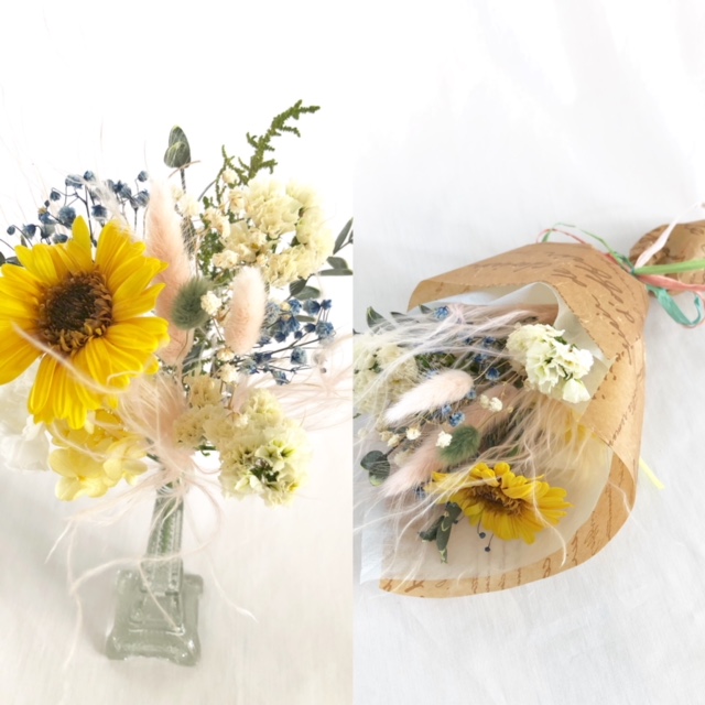 プリザーブドフラワー ガーベラと小花をふんわりと優しく束ねた花束 花束ラッピング付き Iichi ハンドメイド クラフト作品 手仕事品の通販