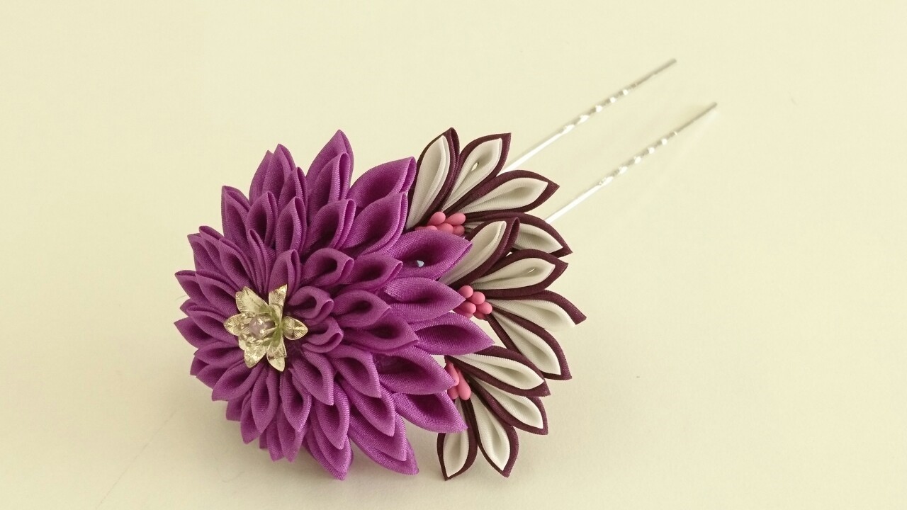 つまみ細工 花簪 かんざし 一輪 紫 Iichi ハンドメイド クラフト作品 手仕事品の通販