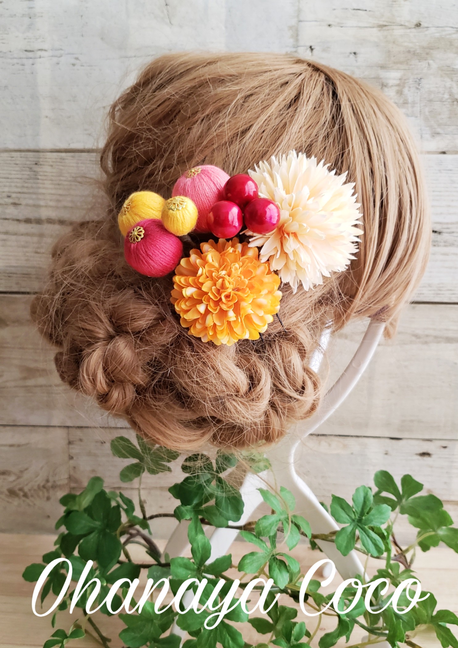 カラフルponponボールとponマムの髪飾り7点set No567 浴衣髪飾り Iichi ハンドメイド クラフト作品 手仕事品の通販