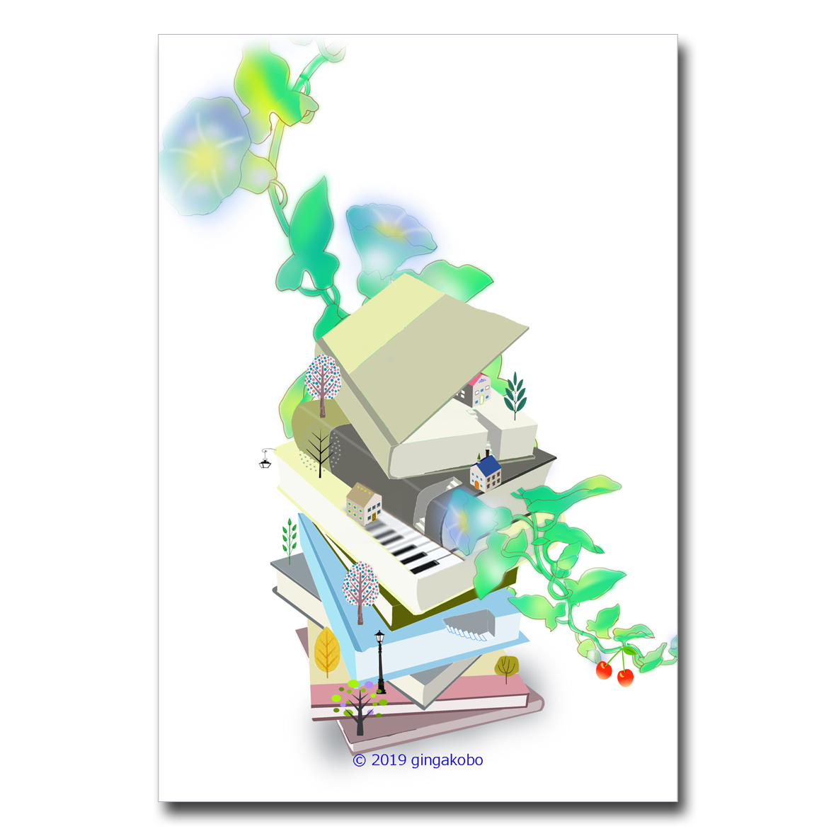 本屋の町に咲く朝顔 ほっこり癒しのイラストポストカード2枚組 No 814 Iichi ハンドメイド クラフト作品 手仕事品の通販