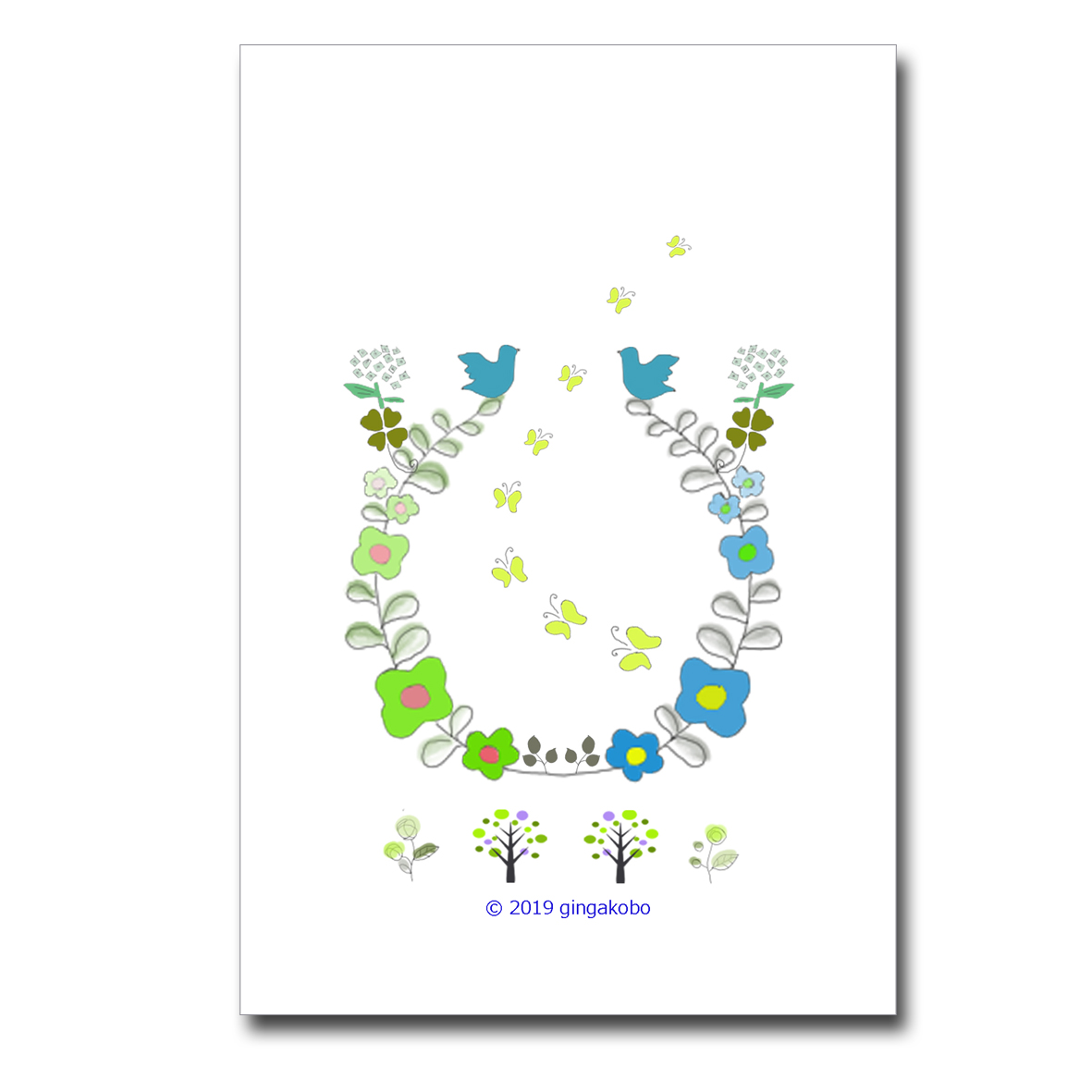 幸せの青い鳥と四つ葉のクローバー ほっこり癒しのイラストポストカード2枚組 No 4 Iichi ハンドメイド クラフト作品 手仕事品の通販