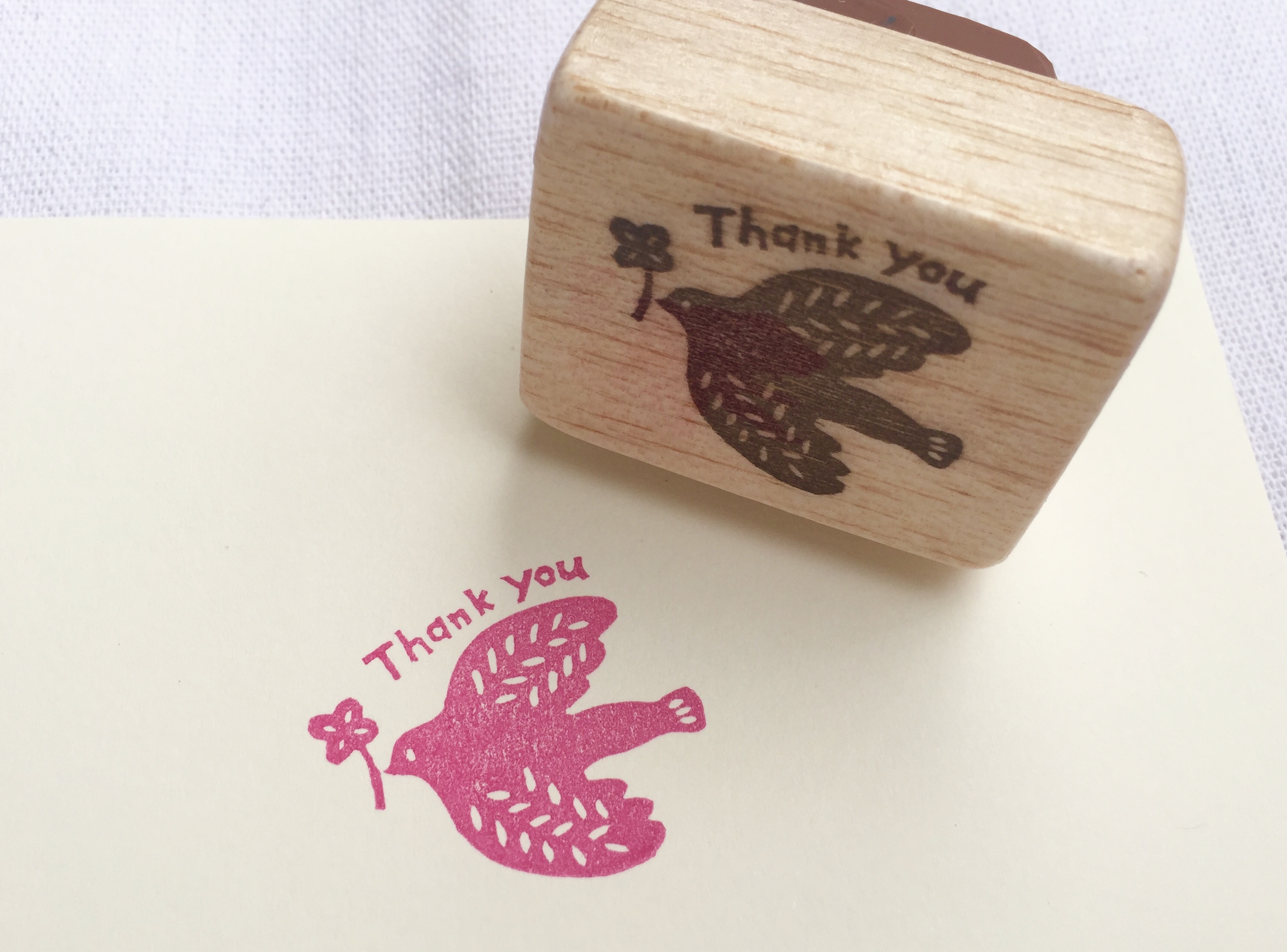 消しゴムはんこ Thank You 鳥とクローバー Iichi ハンドメイド クラフト作品 手仕事品の通販