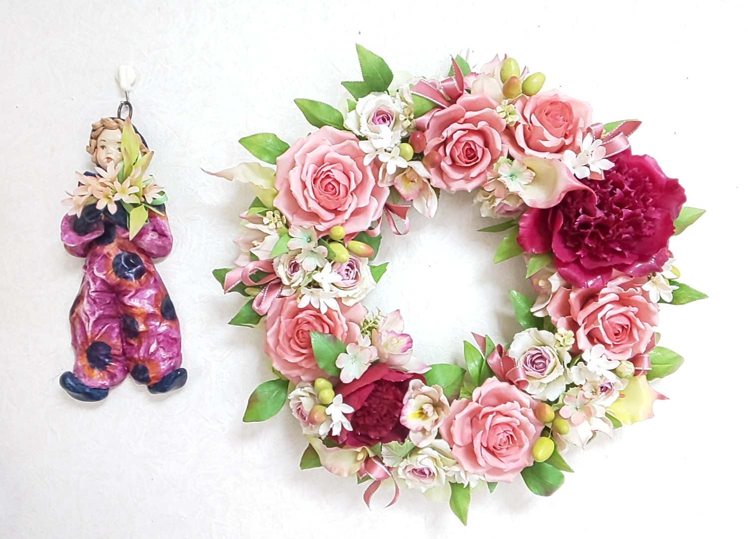 Sold クレイフラワー作品 バラのリース Iichi ハンドメイド クラフト作品 手仕事品の通販