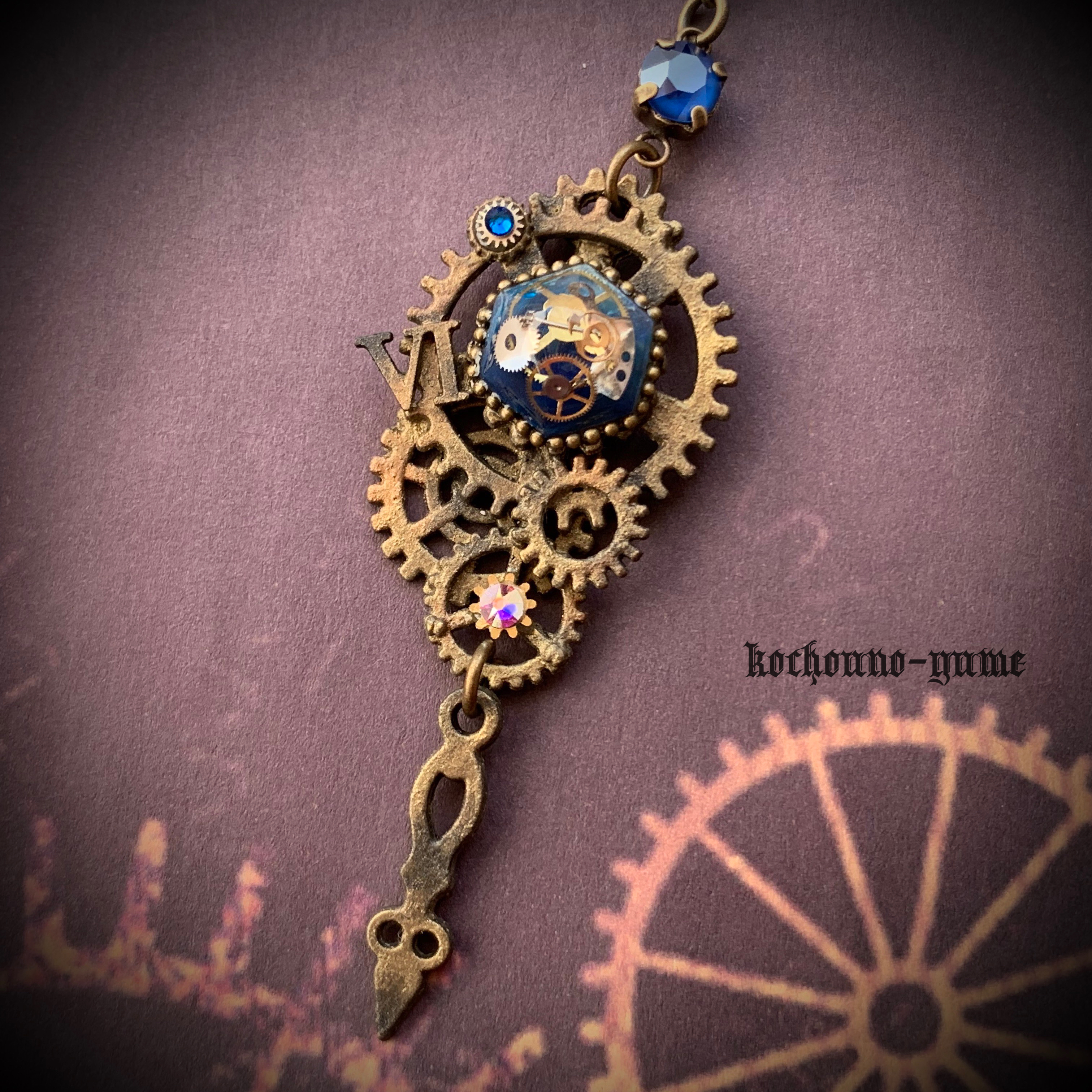 受注製作 心音 青 スチームパンク ネックレス Iichi ハンドメイド クラフト作品 手仕事品の通販