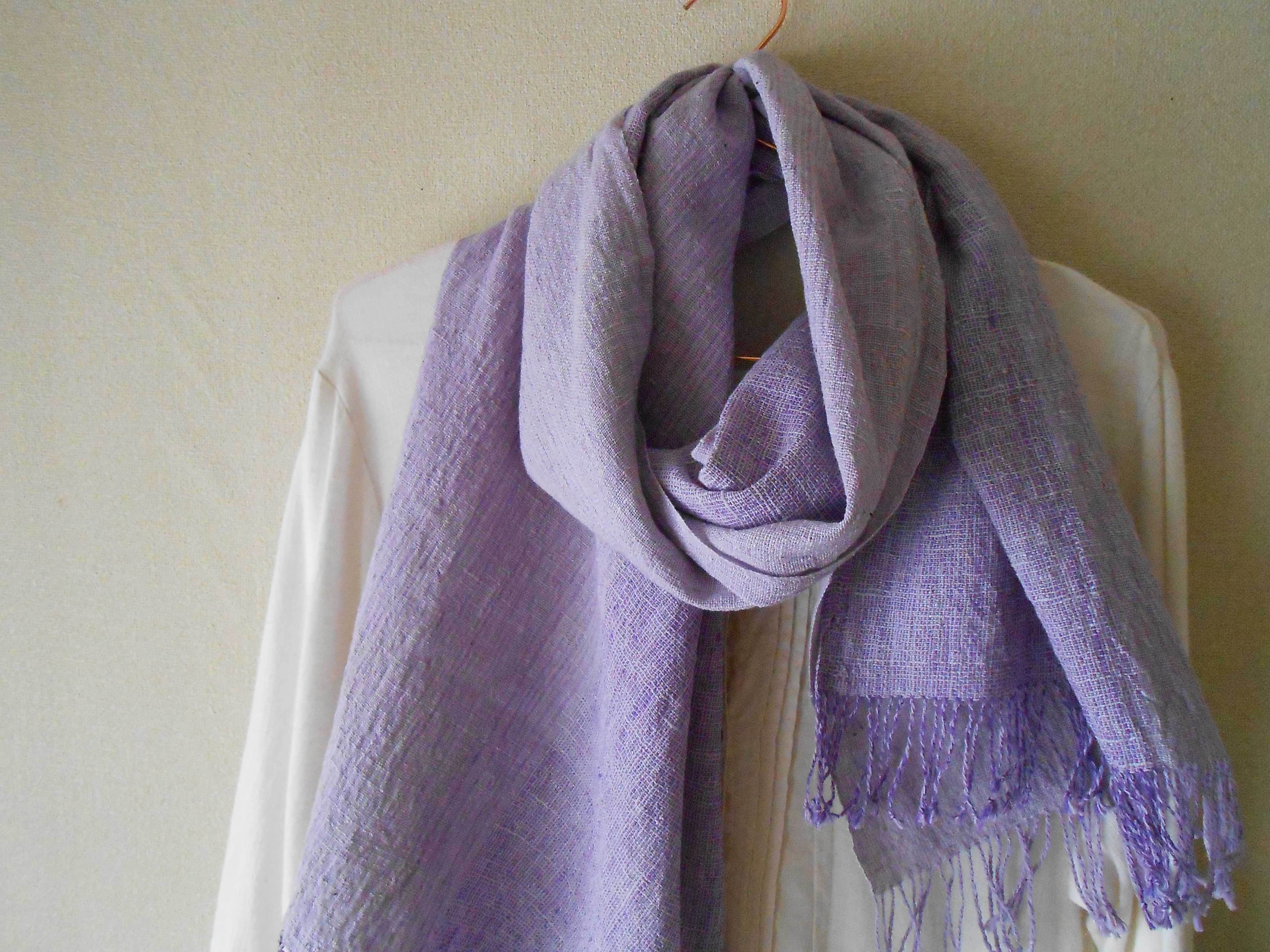 手紡ぎ手織り 綿100 の紫ストール Iichi ハンドメイド クラフト作品 手仕事品の通販