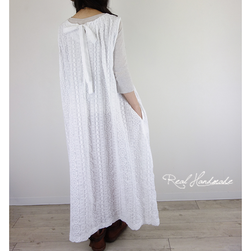予約販売 ワッシャーマトラッセレースバックリボンワンピース オフ Iichi ハンドメイド クラフト作品 手仕事品の通販