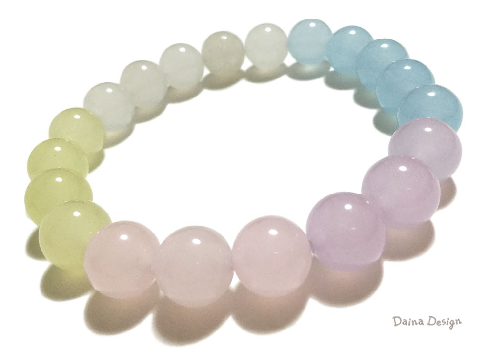 パステルカラー ジェイド ブレスレット 5月誕生石 レア 大粒 天然石 ダイナ デザイン 10ミリ 10ph Iichi ハンドメイド クラフト作品 手仕事品の通販