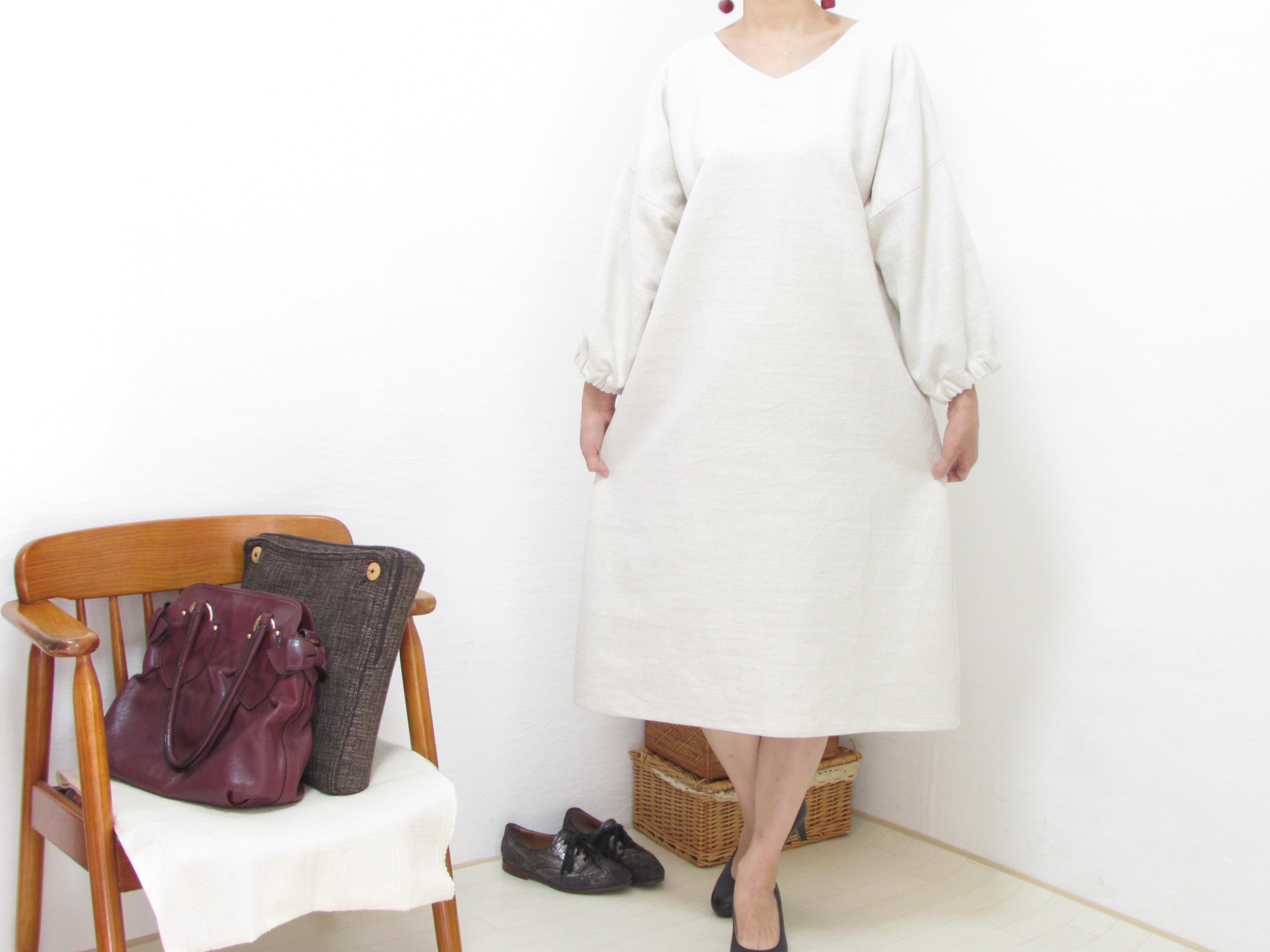 1902 上品ラメのぽわん袖aラインワンピース きなり Iichi ハンドメイド クラフト作品 手仕事品の通販