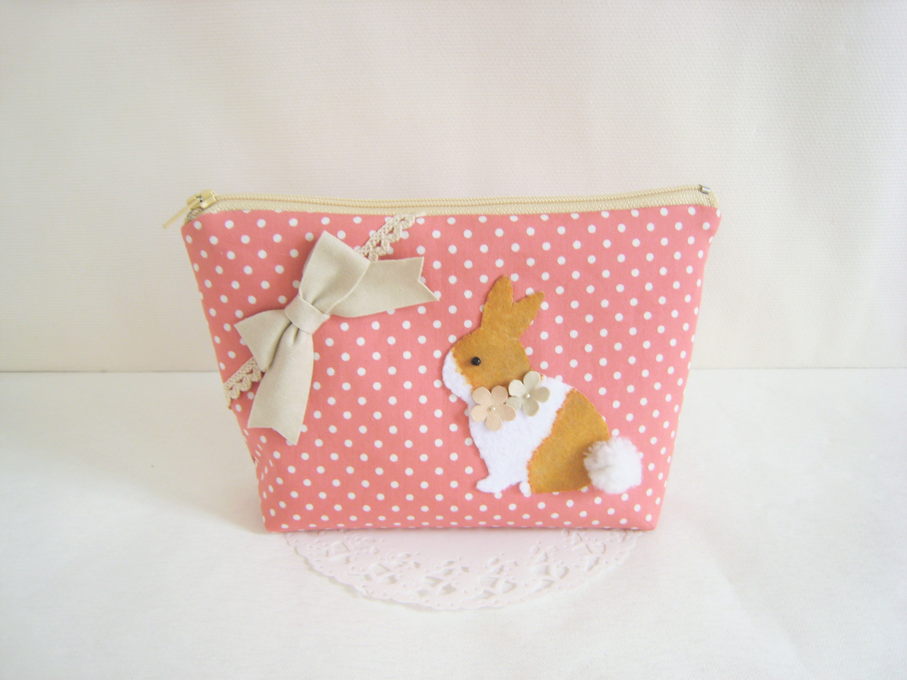 可愛いうさぎのポーチ ピンク水玉 Iichi ハンドメイド クラフト作品 手仕事品の通販