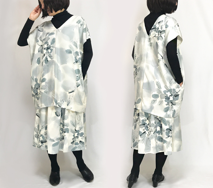 手描きキモノリメイクのチュニックとロングスカートセット オールシーズン Iichi ハンドメイド クラフト作品 手仕事品の通販