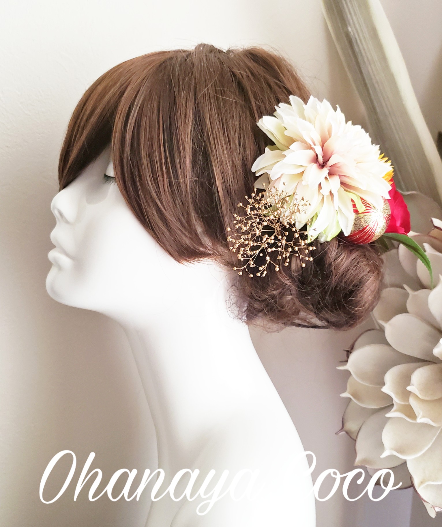 花姫 アンティーク風ダリアと椿の髪飾り7点set No630 Iichi ハンドメイド クラフト作品 手仕事品の通販